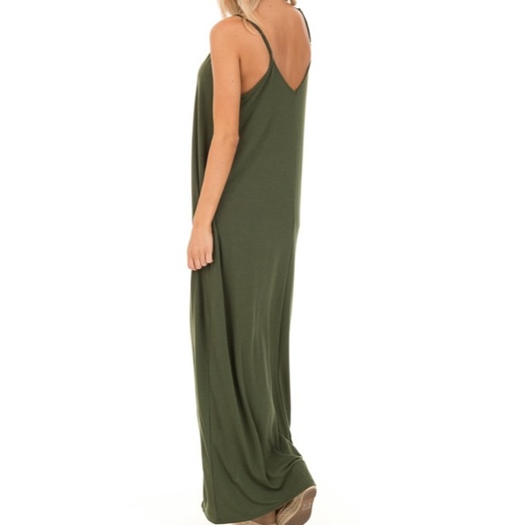 OLIVE green spaghetti strap maxi dress with pockets Extra Large XL - Picture 5 of 8